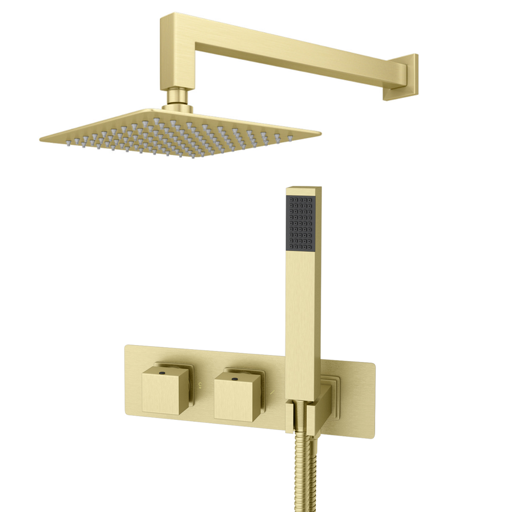 Arezzo Brushed Brass Square Wall Mounted Thermostatic Shower Valve with