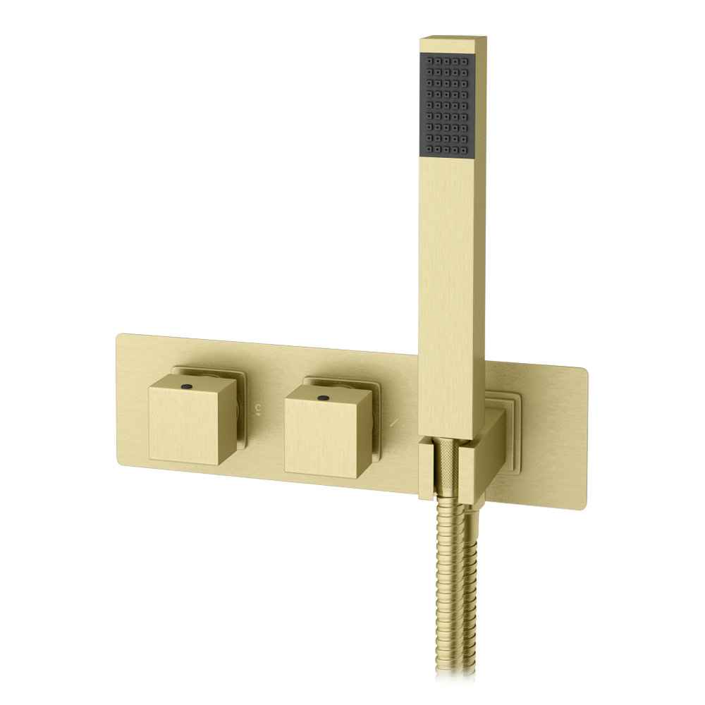 Arezzo Brushed Brass Square Wall Mounted Thermostatic Shower Valve