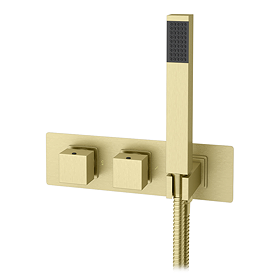 Arezzo Brushed Brass Square Wall Mounted Thermostatic Shower Valve with Handset