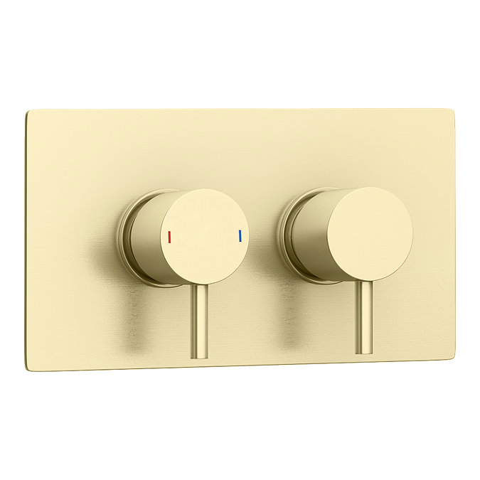 Arezzo Brushed Brass Twin Concealed Shower Valve inc. 300mm Head + 200mm Ceiling Mounted Arm  Newest Large Image