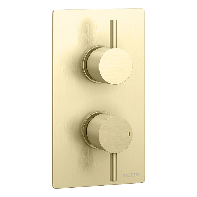 Arezzo Brushed Brass Twin Concealed Shower Valve with 300mm Head + Ceiling Mounted Arm