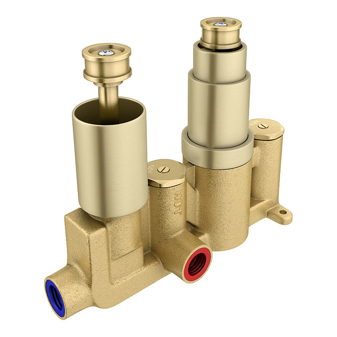 Arezzo Brushed Brass Twin Concealed Shower Valve inc. 300mm Head + Ceiling Mounted Head Feature Lar