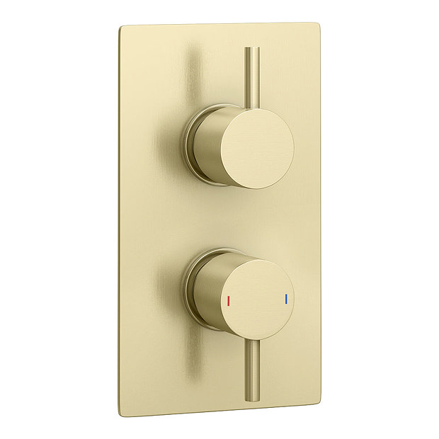 Arezzo Brushed Brass Twin Concealed Shower Valve inc. 300mm Head + Ceiling Mounted Arm  additional Large Image