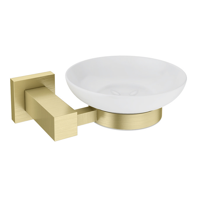 Arezzo Brushed Brass Wall Mounted Soap Dish & Square Holder  Feature Large Image