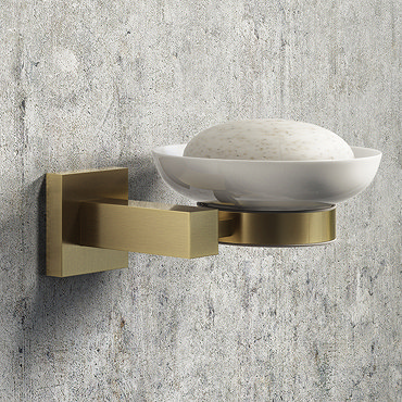 Arezzo Brushed Brass Wall Mounted Soap Dish & Square Holder  Profile Large Image