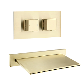 Arezzo Brushed Brass Wall Mounted Waterfall Bath Filler with Square Concealed Valve