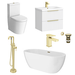 Arezzo Brushed Brass & White Fluted Complete Bathroom Suite