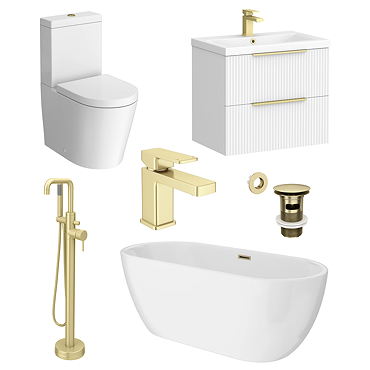 Arezzo Brushed Brass & White Fluted Complete Bathroom Suite