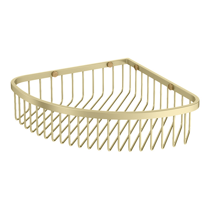 Arezzo Brushed Brass Wire Corner Shower Basket  Profile Large Image