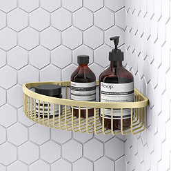 Arezzo Brushed Brass Wire Corner Shower Basket Large Image