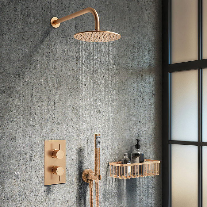 Arezzo Brushed Bronze Round Modern Twin Concealed Shower Valve with Diverter Profile Large Image