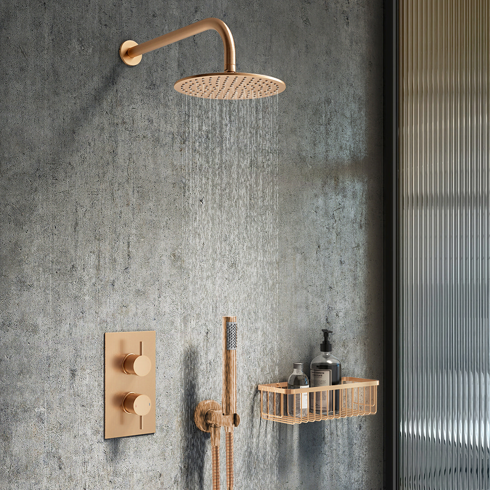 Arezzo Brushed Bronze Round Thermostatic Shower Pack with Head