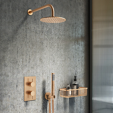 Arezzo Brushed Bronze Round Thermostatic Shower Pack with Head + Handset  Profile Large Image