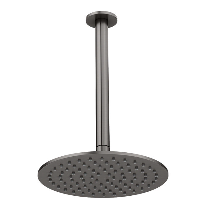 Arezzo Brushed Gunmetal Grey 200mm Thin Shower Head + Ceiling Mounted Arm