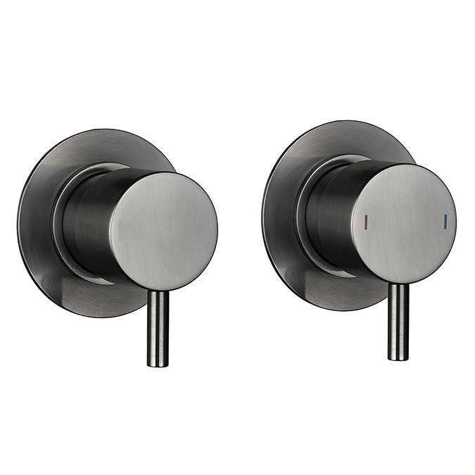 Arezzo Brushed Gunmetal Grey Concealed Individual Stop Tap + Thermostatic Control Shower Valve Standard Large Image