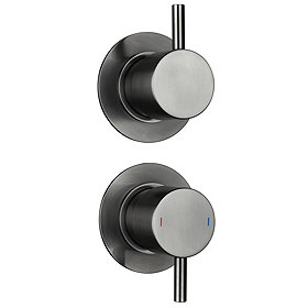 Arezzo Brushed Gunmetal Grey Concealed Individual Stop Tap + Thermostatic Control Shower Valve Large
