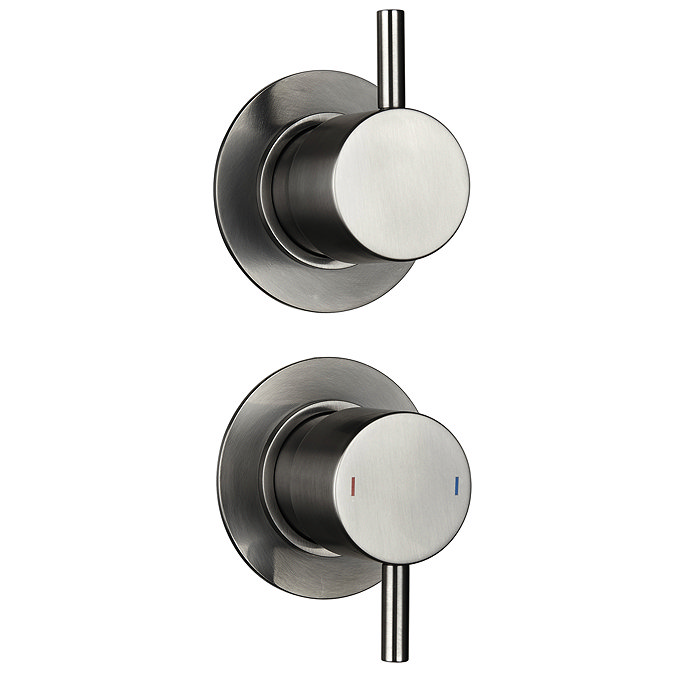 Arezzo Brushed Gunmetal Grey Concealed Individual Stop Tap + Thermostatic Control Valve with Wall Mo