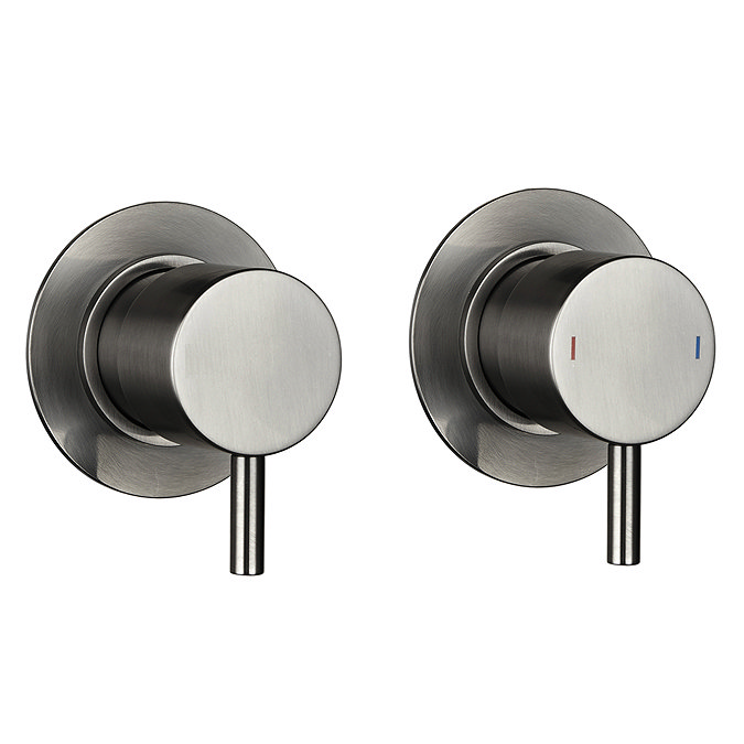 Arezzo Brushed Gunmetal Grey Concealed Individual Stop Tap + Thermostatic Control Valve with Wall Mo