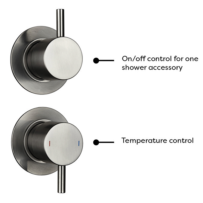 Arezzo Gunmetal Grey Concealed Individual Stop Tap + Thermostatic Control Valve with Wall Mounted Sh