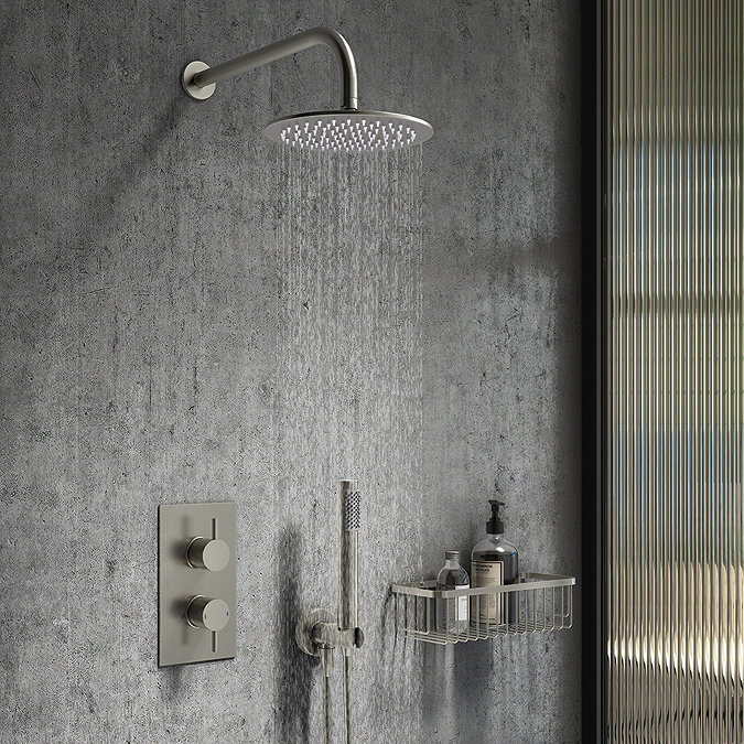 Arezzo Brushed Gunmetal Grey Round Modern Twin Concealed Shower Valve with Diverter  Feature Large Image
