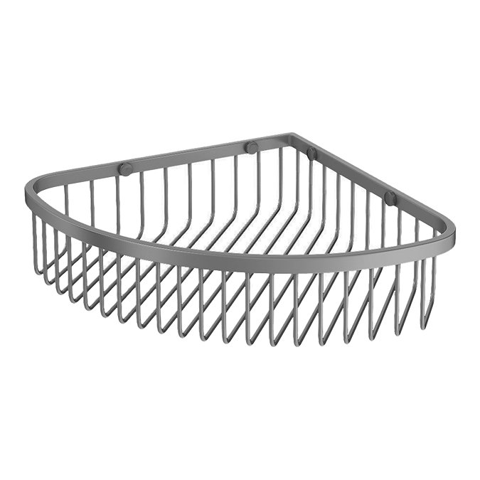 Arezzo Brushed Gunmetal Grey Wire Wall Mounted Corner Shower Basket