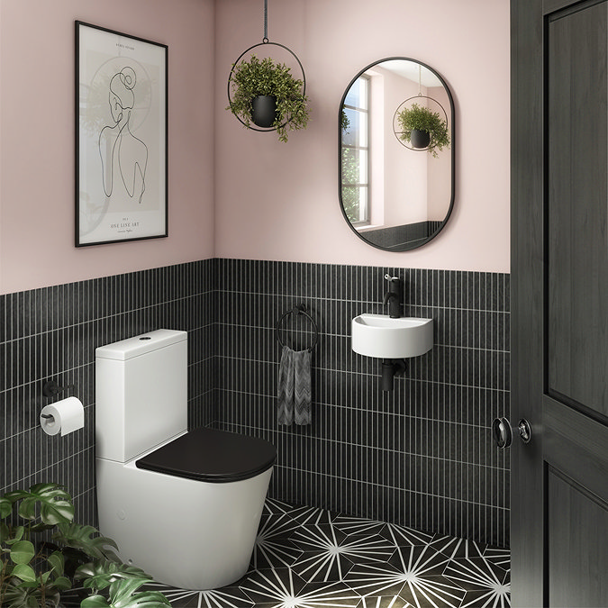 Arezzo BTW Close Coupled Toilet with Matt Black Soft Close Seat