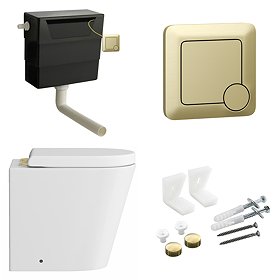Arezzo BTW Toilet Pan with Soft Close Seat + Concealed Cistern (Brushed Brass Hinges & Flush Plate)