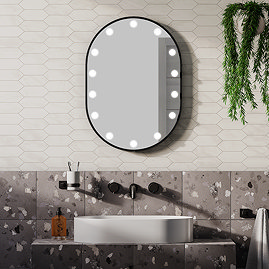 Arezzo Bulb 500 x 700mm Capsule Matt Black LED Illuminated Mirror with Motion Sensor + Anti-Fog