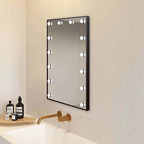 Arezzo Bulb Matt Black 500 x 700mm LED Illuminated Mirror with Motion Sensor + Anti-Fog