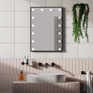 Arezzo Bulb Matt Black 500 x 700mm LED Illuminated Mirror with Motion Sensor + Anti-Fog