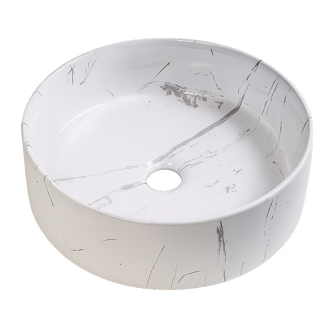 Arezzo Carrara Marble Effect Round Countertop Basin - 300mm Diameter