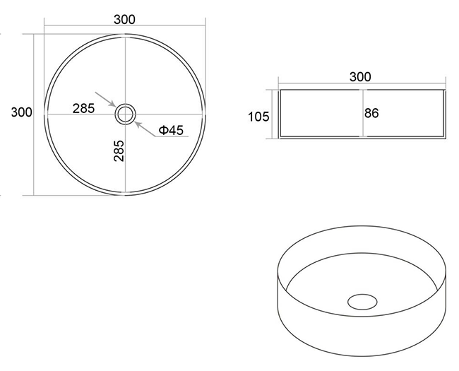 Arezzo Carrara Marble Effect Round Countertop Basin - 300mm Diameter