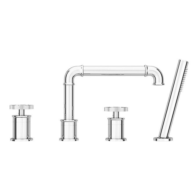 Arezzo Chrome 4TH Industrial Style Deck Mounted Bath Shower Mixer inc. Pull Out Handset  In Bathroom