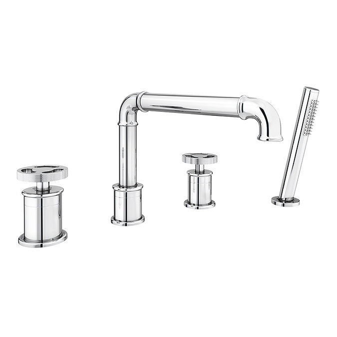 Arezzo Chrome 4TH Industrial Style Deck Mounted Bath Shower Mixer inc. Pull Out Handset  Feature Lar