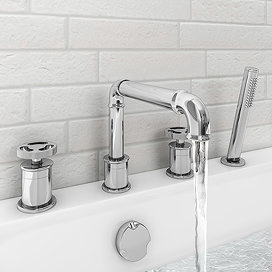 Arezzo Chrome 4TH Industrial Style Deck Mounted Bath Shower Mixer inc. Pull Out Handset Large Image