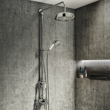 Arezzo Chrome Grand Rigid Riser Kit with Diverter + Industrial Style Dual Exposed Shower Valve