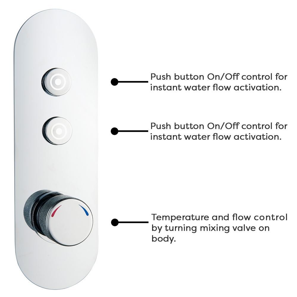 Arezzo Chrome Industrial Style Push Button Shower Valve (2 Outlets) In Bathroom Large Image