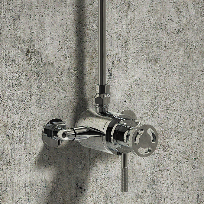 Arezzo Chrome Industrial Style Exposed Dual Shower Valve with Riser Kit Chrome