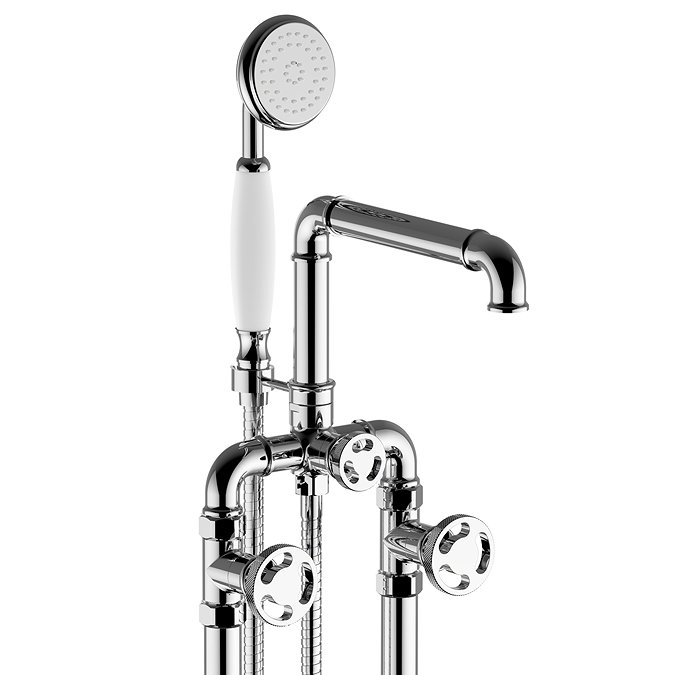 Arezzo Chrome Industrial Style Freestanding Bath Shower Mixer Tap  Feature Large Image