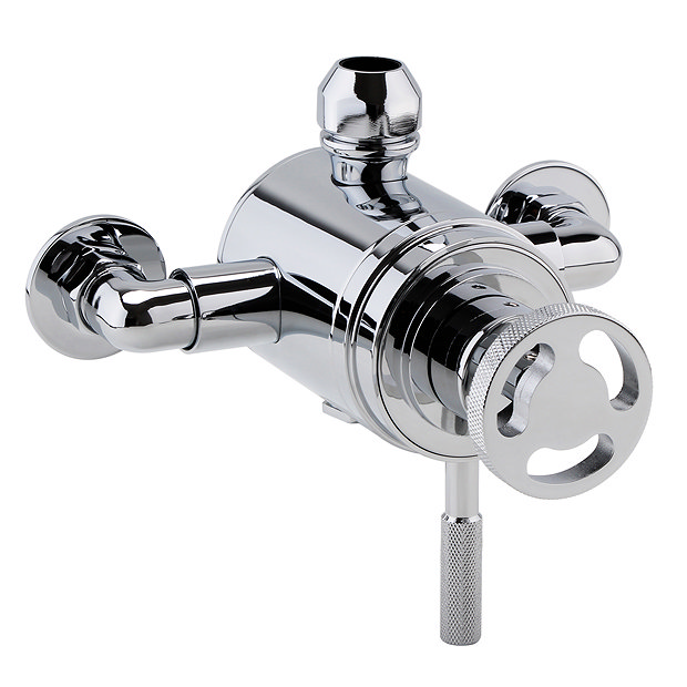 Arezzo Chrome Industrial Style Rigid Riser Kit with Diverter + Dual Exposed Shower Valve  Feature La