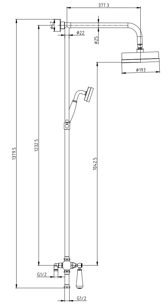 Arezzo Chrome Industrial Style Rigid Riser Kit with Diverter + Dual Exposed Shower Valve