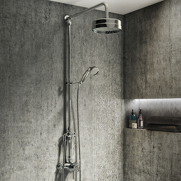 Arezzo Chrome Industrial Style Rigid Riser Kit with Diverter + Dual Exposed Shower Valve