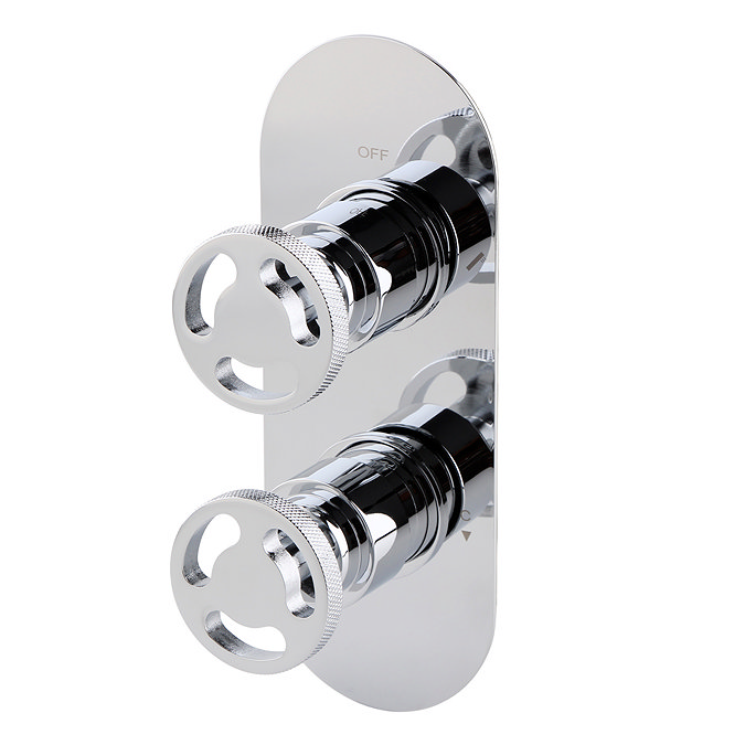 Arezzo Chrome Industrial Style Round Modern Twin Concealed Shower Valve with Diverter Large Image