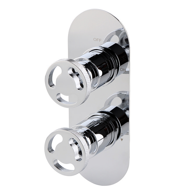 Arezzo Chrome Industrial Style Round Modern Twin Concealed Shower Valve Large Image