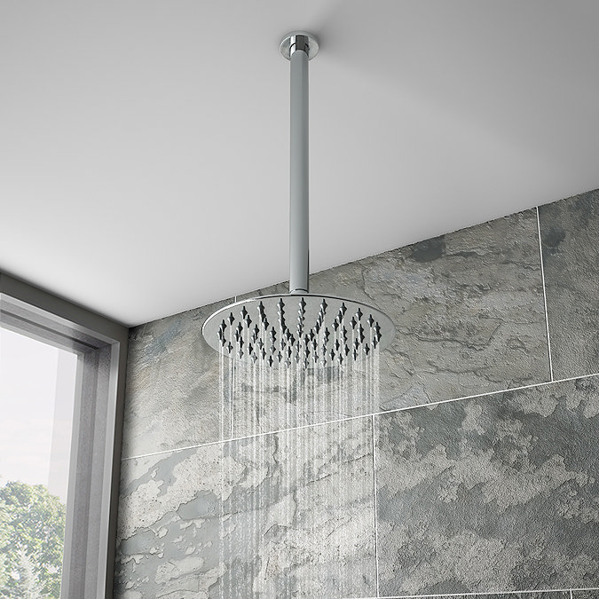Arezzo Chrome Industrial Style Shower System with Concealed Valve + Ceiling Mounted Head additional