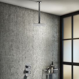 Arezzo Chrome Industrial Style Shower System with Concealed Valve + Ceiling Mounted Head Large Image
