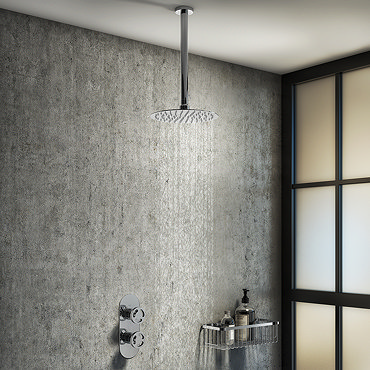 Arezzo Chrome Industrial Style Shower System with Concealed Valve + Ceiling Mounted Head  Profile La