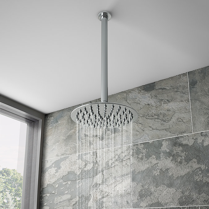 Arezzo Chrome Industrial Style Shower System with Concealed Valve, Handset + Ceiling Mounted Head  I
