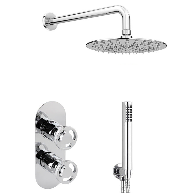 Arezzo Chrome Industrial Style Shower System with Concealed Valve, Head + Handset  Newest Large Imag