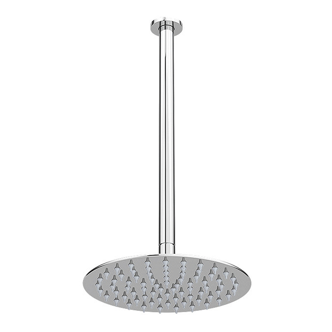 Arezzo Chrome Industrial Style Shower System with Dual Concealed Valve + Ceiling Mounted Head  In Ba